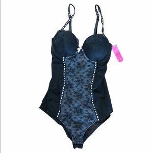 NWT Pucker Up black lace teddy lingerie bodysuit